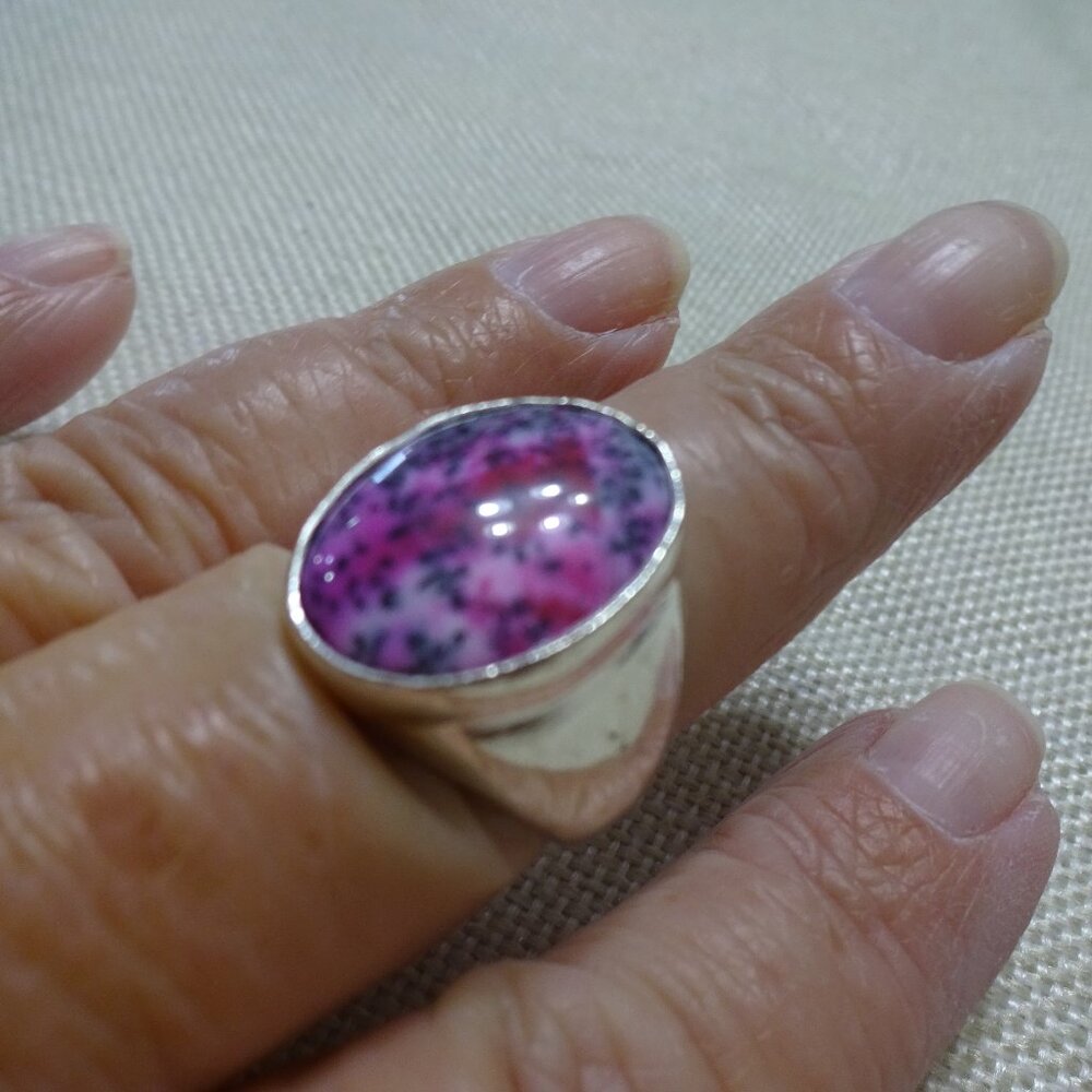 Beautiful PINK DENDRITE OPAL Handmade Sterling 925 Size 9.5 #507C